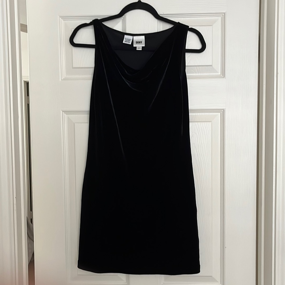 DKNY Black Velvet Cowl Neck Sleeveless Dress
